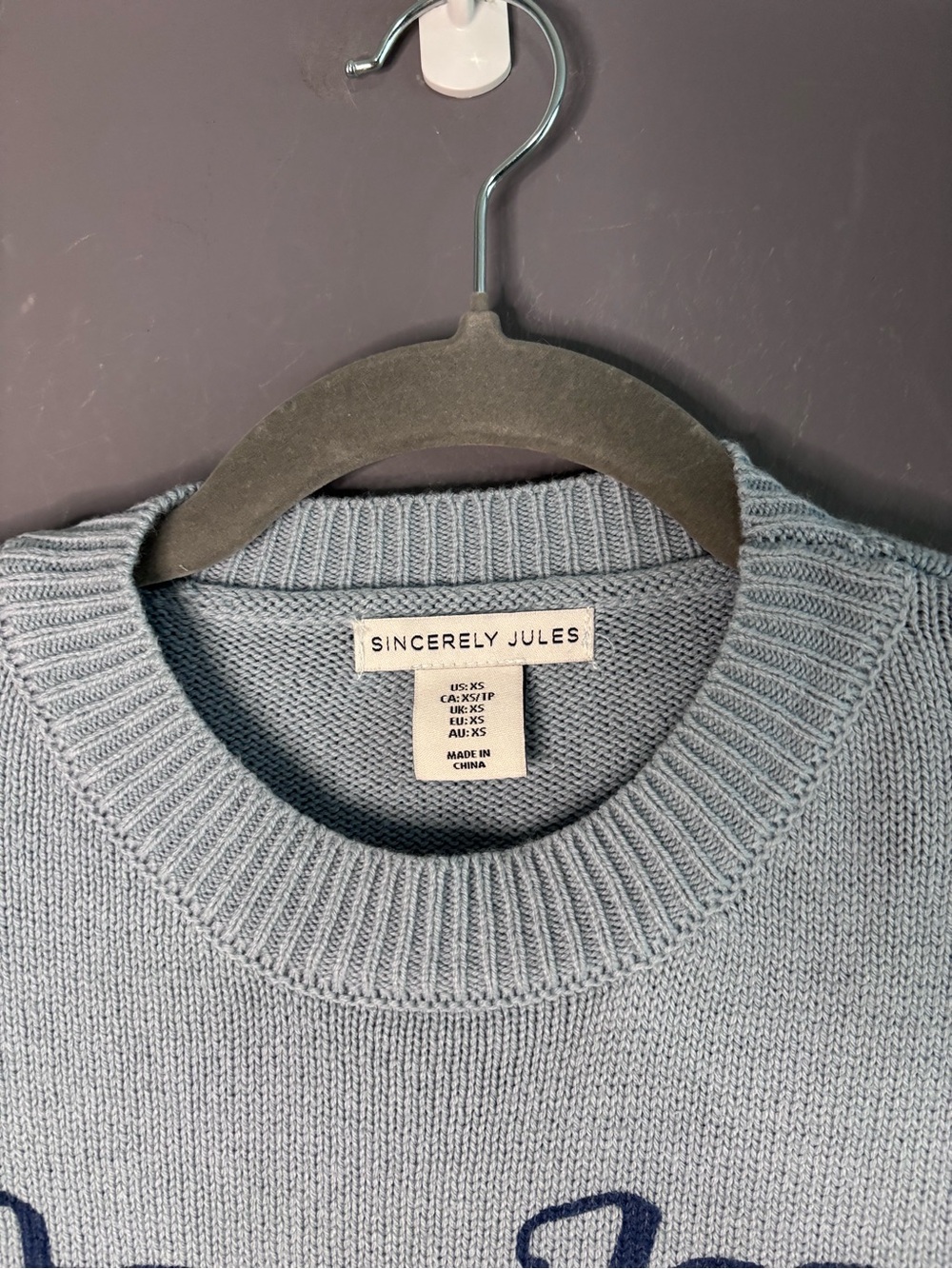 Sincerely Jules Blue Sunday Scaries Graphic Crewneck Knit Sweater XS - Picture 4 of 7